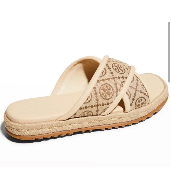 NWOT TORY BURCH T MONOGRAM CRISSCROSS ESPADRILLE SLIDES SIZE 8.5 - Picture 3 of 16